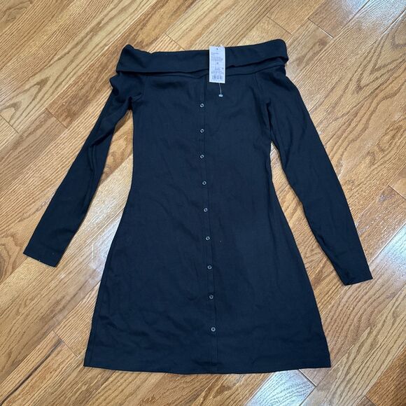 NWT Wild Fable Bodycon Off Shoulder Style Black Dress Women Juniors Size Medium - Picture 2 of 5
